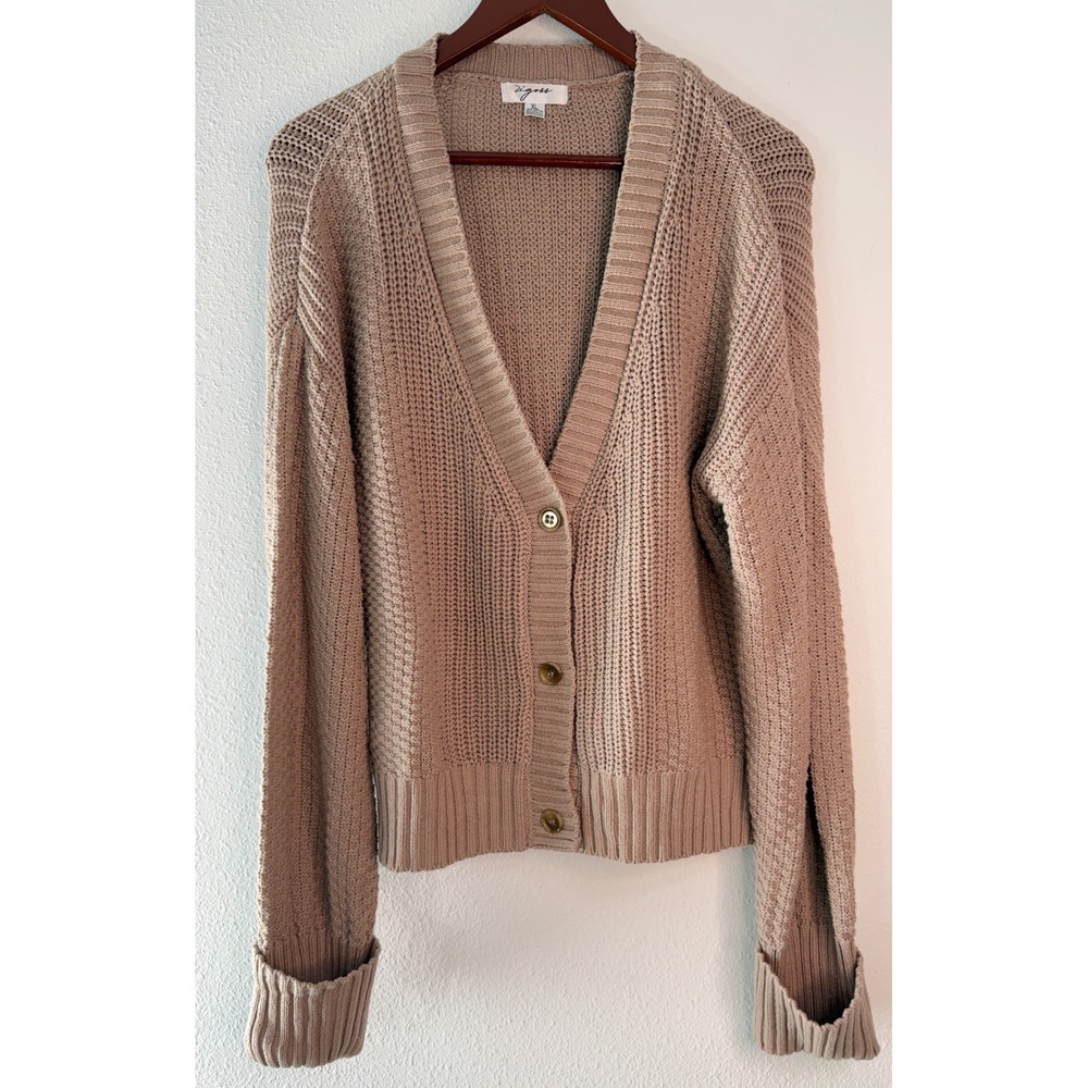 Vigoss Tan Textured Knit Cardigan Sweater Chunky Knit Buttons Casual Fall XL